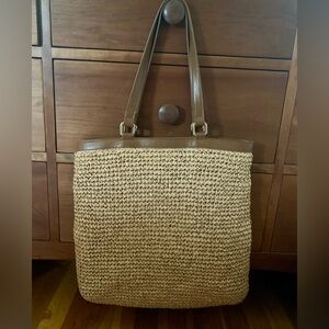 White House Black Market straw and leather tote.